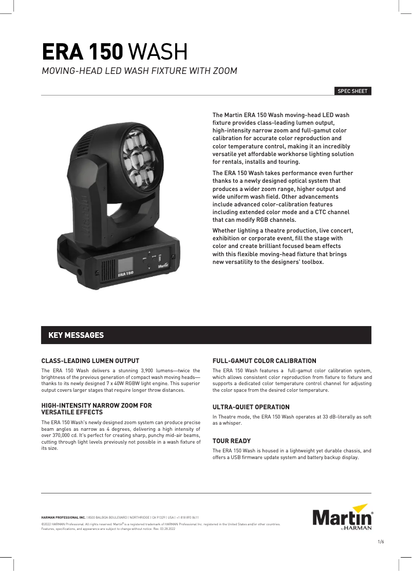 Página 1 del manual Ficha técnica Martin ERA 150 Wash