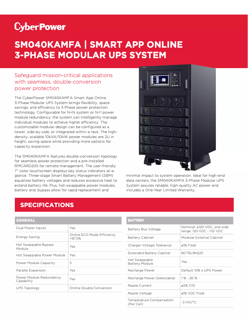 Página 1 del manual Ficha técnica CyberPower SM040KAMFA