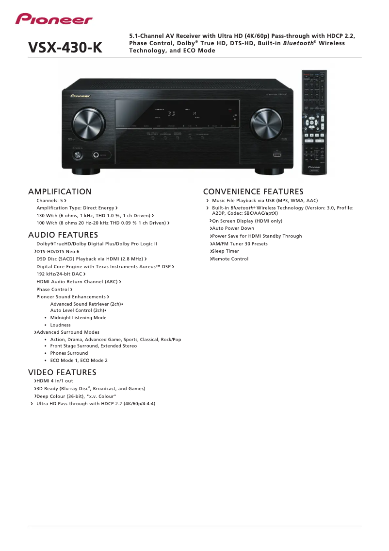 Página 1 del manual Ficha técnica Pioneer VSX-430