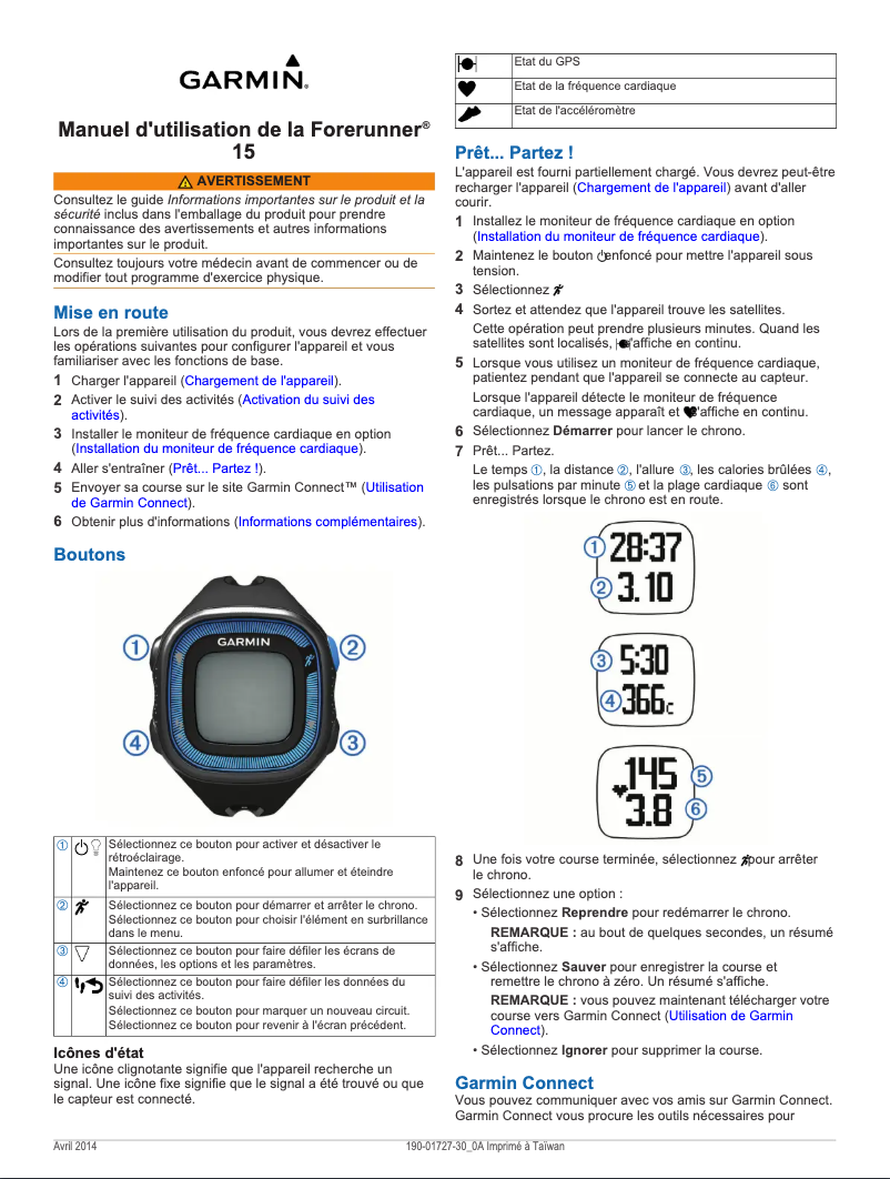 Imagen de la primera página del manual del dispositivo Forerunner 15