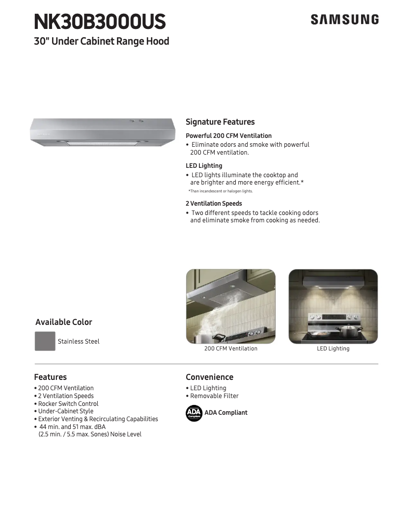 Página 1 del manual Ficha técnica Samsung NK30B3000US