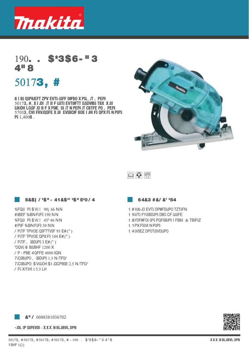 Página 1 del manual Ficha técnica Makita 5017RKB