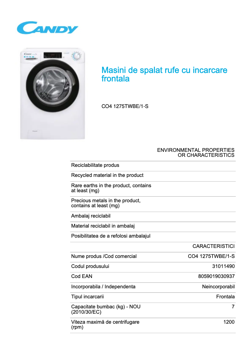 Imagen de la primera página del manual del dispositivo CO4 1275TWBE/1-S