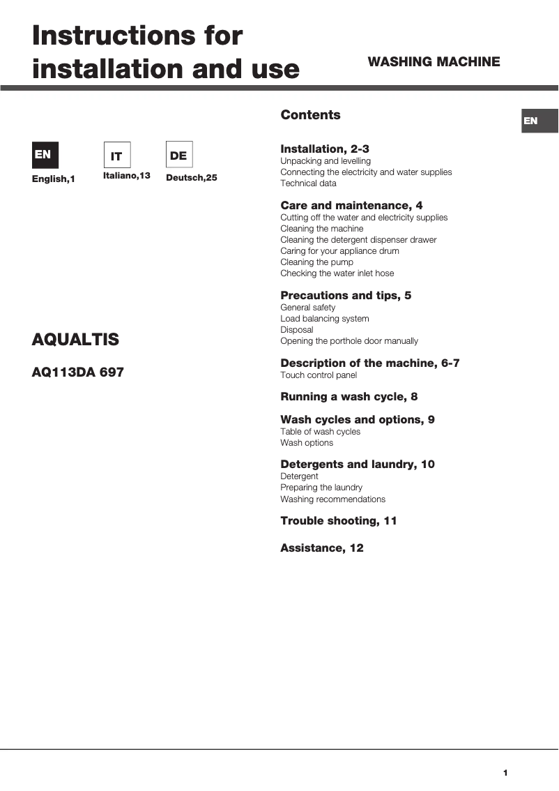 Página 1 del manual Manual de usuario Hotpoint Ariston AQ113DA 697 EU/A