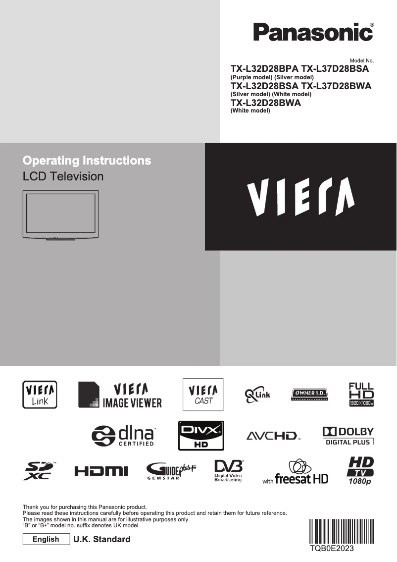 Imagen de la primera página del manual del dispositivo Viera TX-L32D28BWA