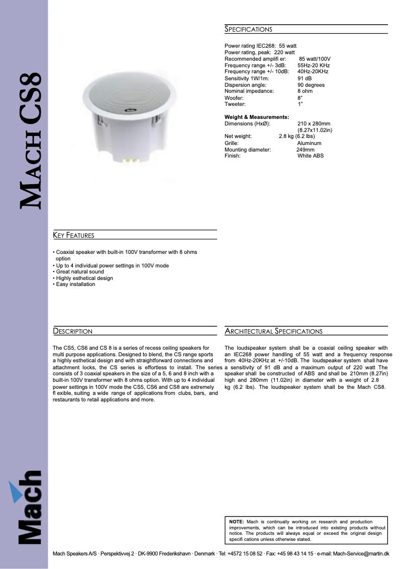 Página 1 del manual Ficha técnica Martin Mach CS8