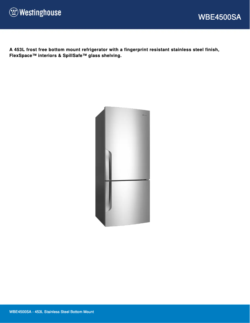 Página 1 del manual Ficha técnica Westinghouse WBE4500SA