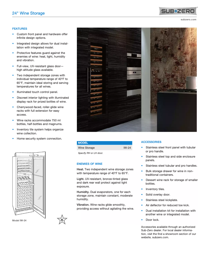 Página 1 del manual Ficha técnica Sub-Zero IW-24