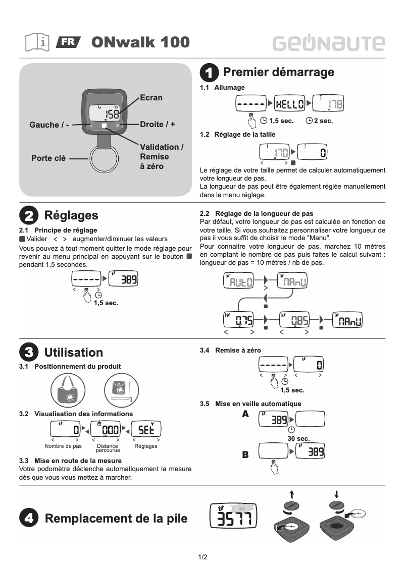 Página 1 del manual Manual de usuario Geonaute ONwalk 100
