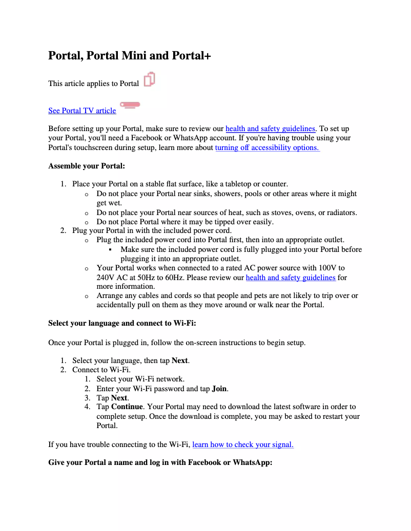 Imagen de la primera página del manual del dispositivo Portal Mini