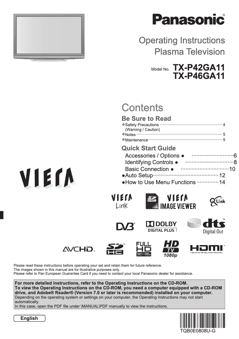 Imagen de la primera página del manual del dispositivo Viera TX-P46GA11