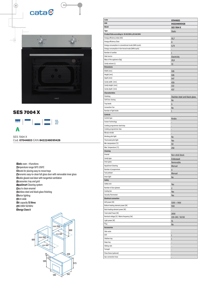 Página 1 del manual Ficha técnica CATA SES 7004 X