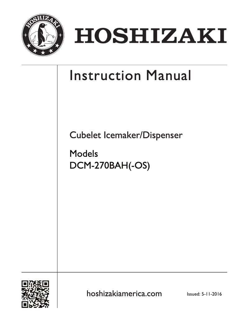 Página 1 del manual Guía de instalación Hoshizaki DCM-270BAH