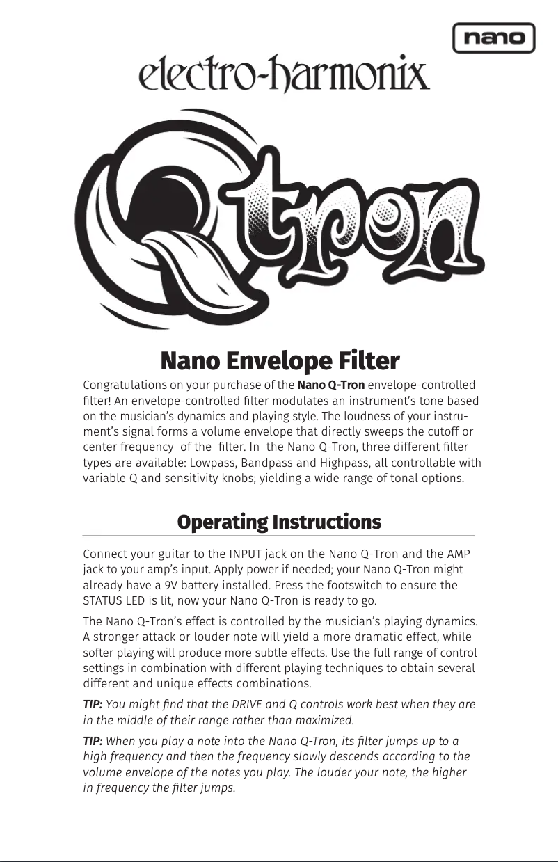 Imagen de la primera página del manual del dispositivo Nano Q-Tron