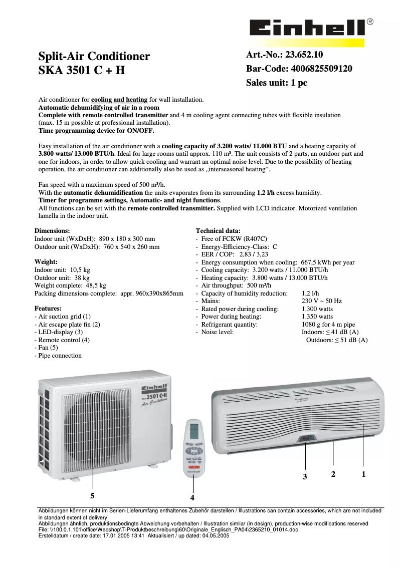 Imagen de la primera página del manual del dispositivo SKA 3501 C+H