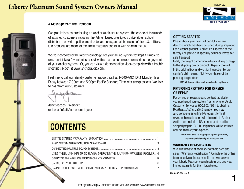 Página 1 del manual Manual de usuario Anchor Audio LIB-7500C/AC