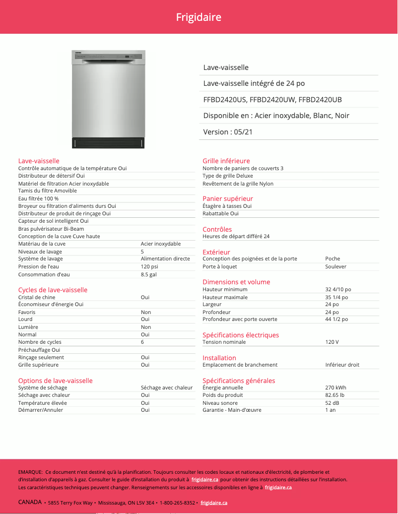 Imagen de la primera página del manual del dispositivo FFBD2420US