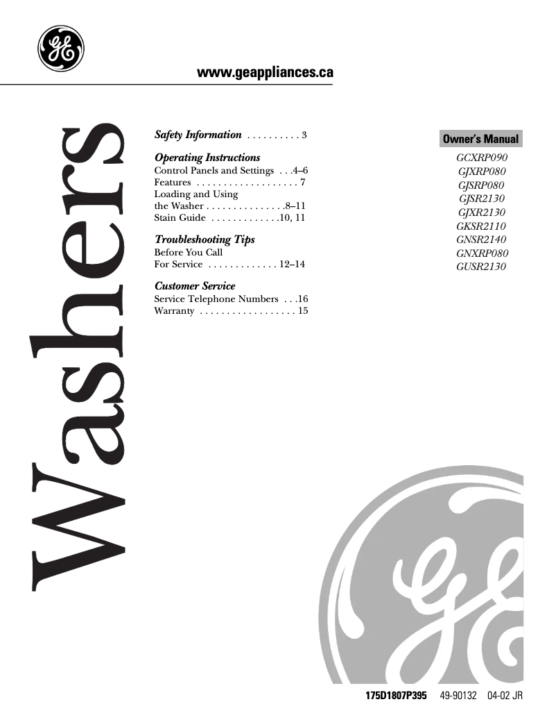 Imagen de la primera página del manual del dispositivo GNXRP080BWW