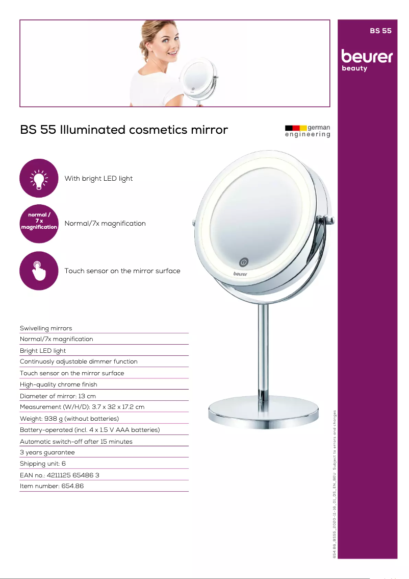 Página 1 del manual Ficha técnica Beurer BS 55