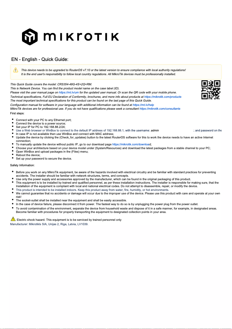 Imagen de la primera página del manual del dispositivo CRS354-48G-4S+2Q+RM