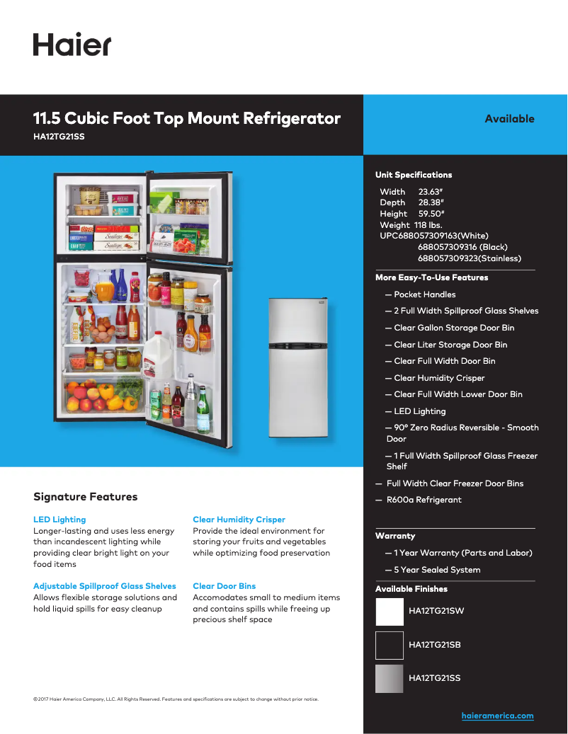 Página 1 del manual Ficha técnica Haier HA12TG21SB