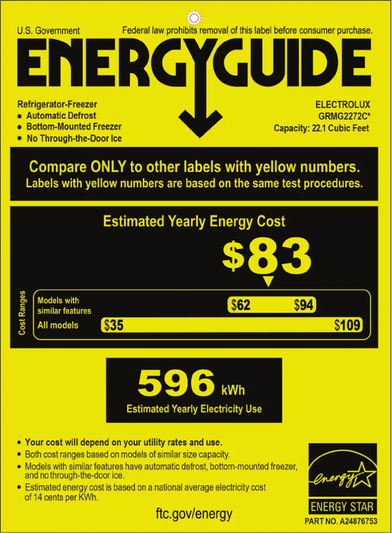 Página 1 del manual Etiqueta energética Frigidaire GRMG2272CF