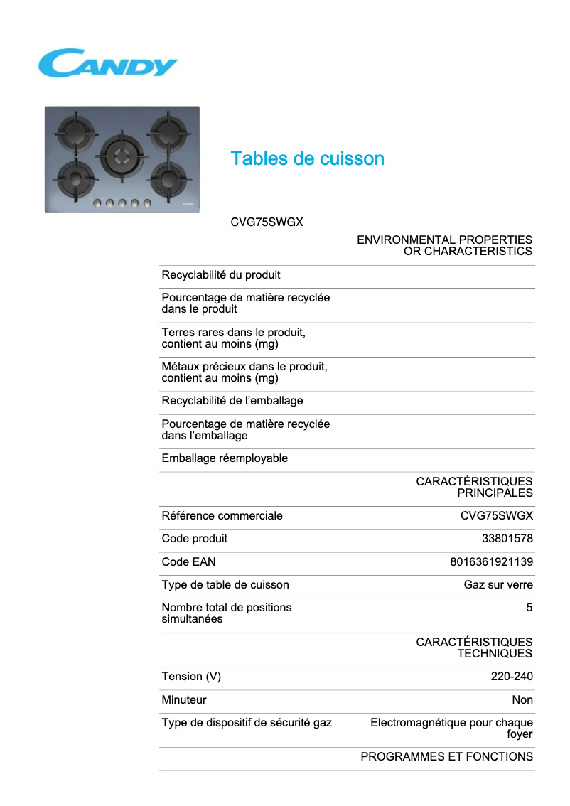 Imagen de la primera página del manual del dispositivo CVG75SWGX