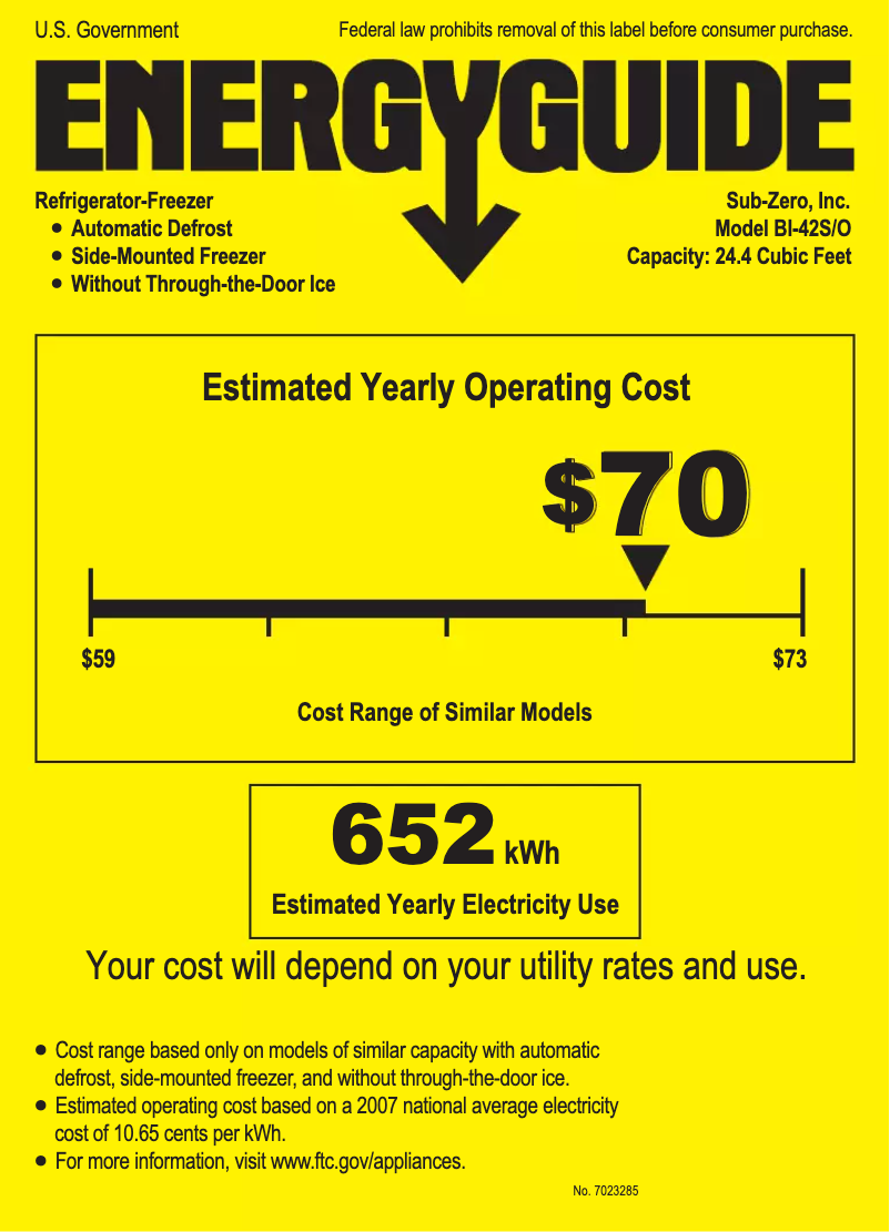 Página 1 del manual Etiqueta energética Sub-Zero BI-42SID/O