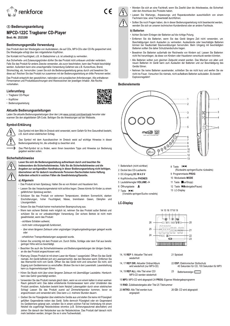 Imagen de la primera página del manual del dispositivo MPCD-122C