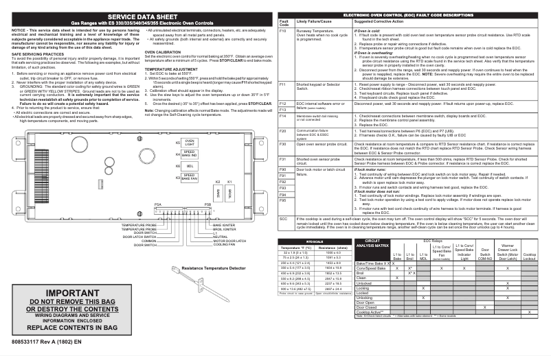 Página 1 del manual Ficha técnica Frigidaire FFGH3054UW