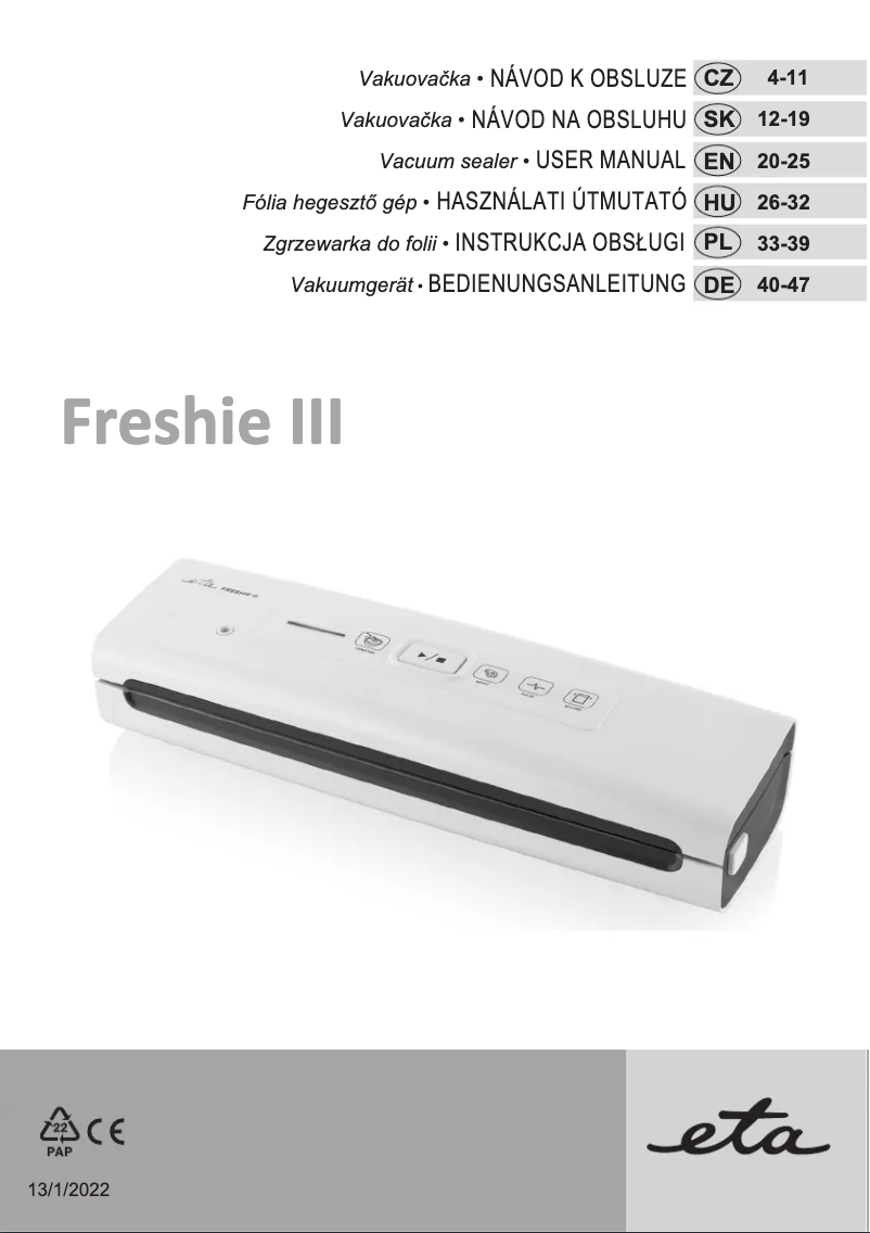 Página 1 del manual Manual de usuario Eta Freshie III