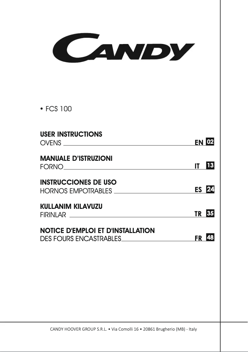 Página 1 del manual Manual de usuario Candy FCS 100 W/E