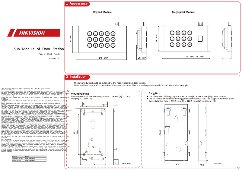 Página nº 1 - Manual de usuario Hikvision DS-KDM9403-KP