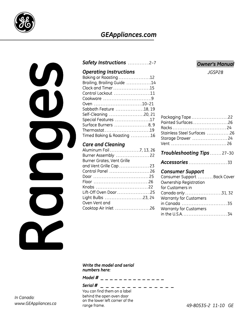 Página 1 del manual Manual de uso y mantenimiento GE JGSP28WEKWW