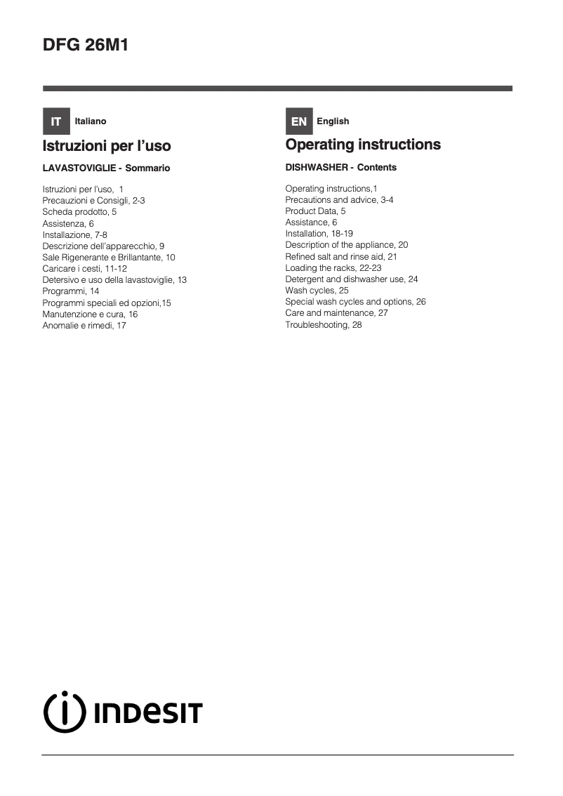 Página 1 del manual Manual de usuario Indesit DFG 26M1