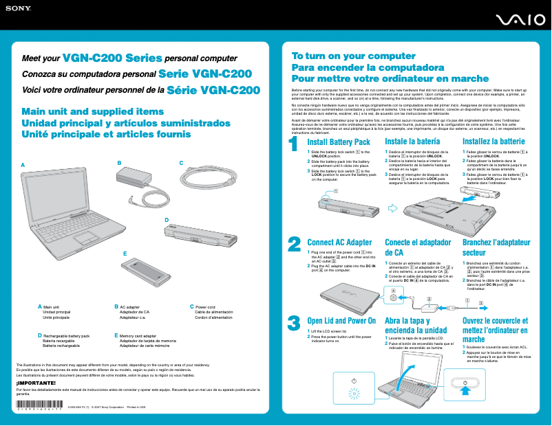 Imagen de la primera página del manual del dispositivo Vaio VGN-C210E