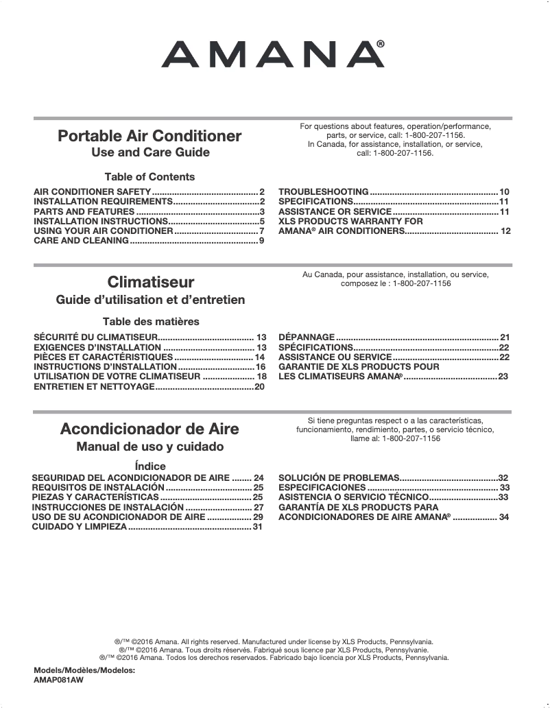 Página 1 del manual Manual de usuario Amana AMAP081AW