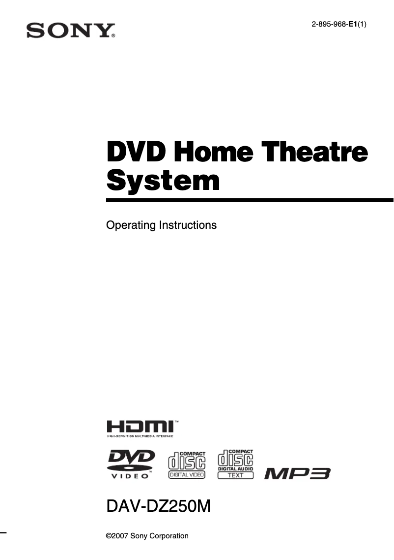 Imagen de la primera página del manual del dispositivo DAV-DZ250M