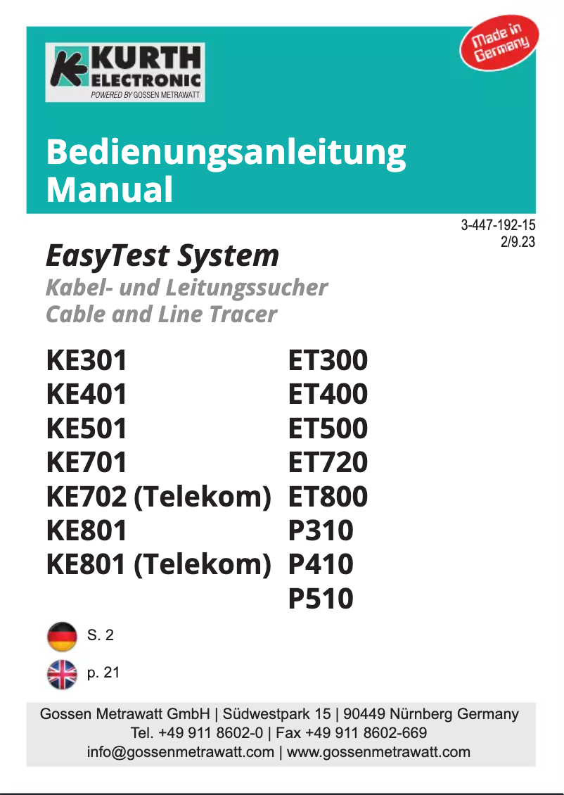 Imagen de la primera página del manual del dispositivo KE401