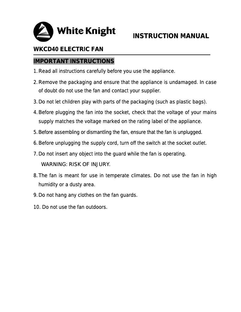 Página 1 del manual Manual de usuario White Knight WKCD40