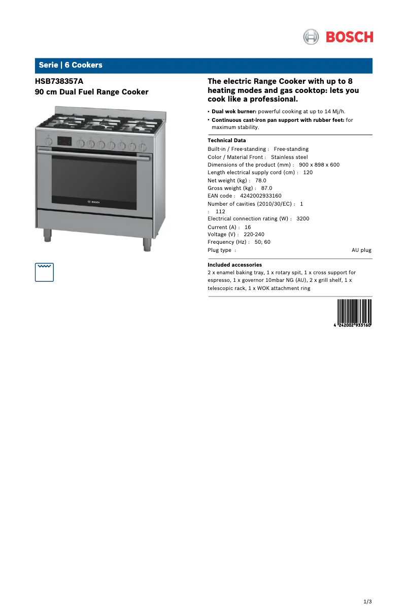 Página 1 del manual Ficha técnica Bosch HSB738357A