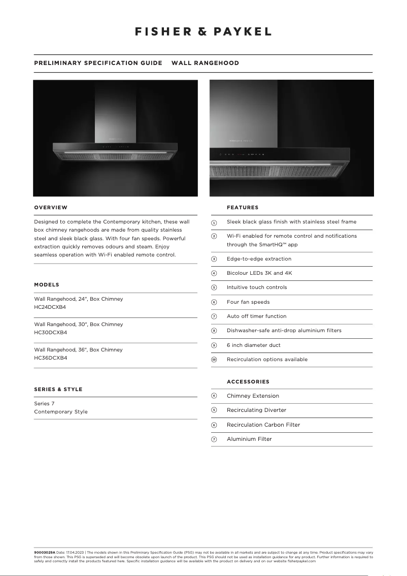 Página 1 del manual Ficha técnica Fisher & Paykel HC30DCXB4
