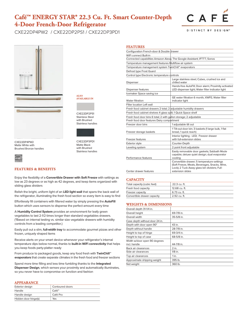 Página 1 del manual Ficha técnica GE CXE22DP3PD1