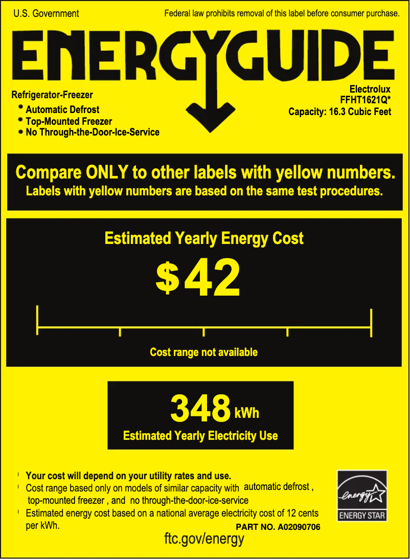 Página 1 del manual Etiqueta energética Frigidaire FFHT1621Q