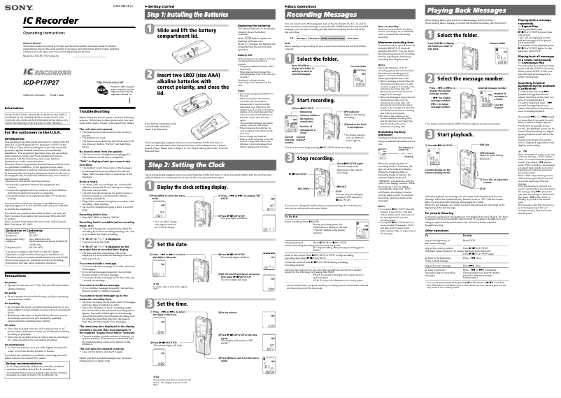 Imagen de la primera página del manual del dispositivo ICD-P27