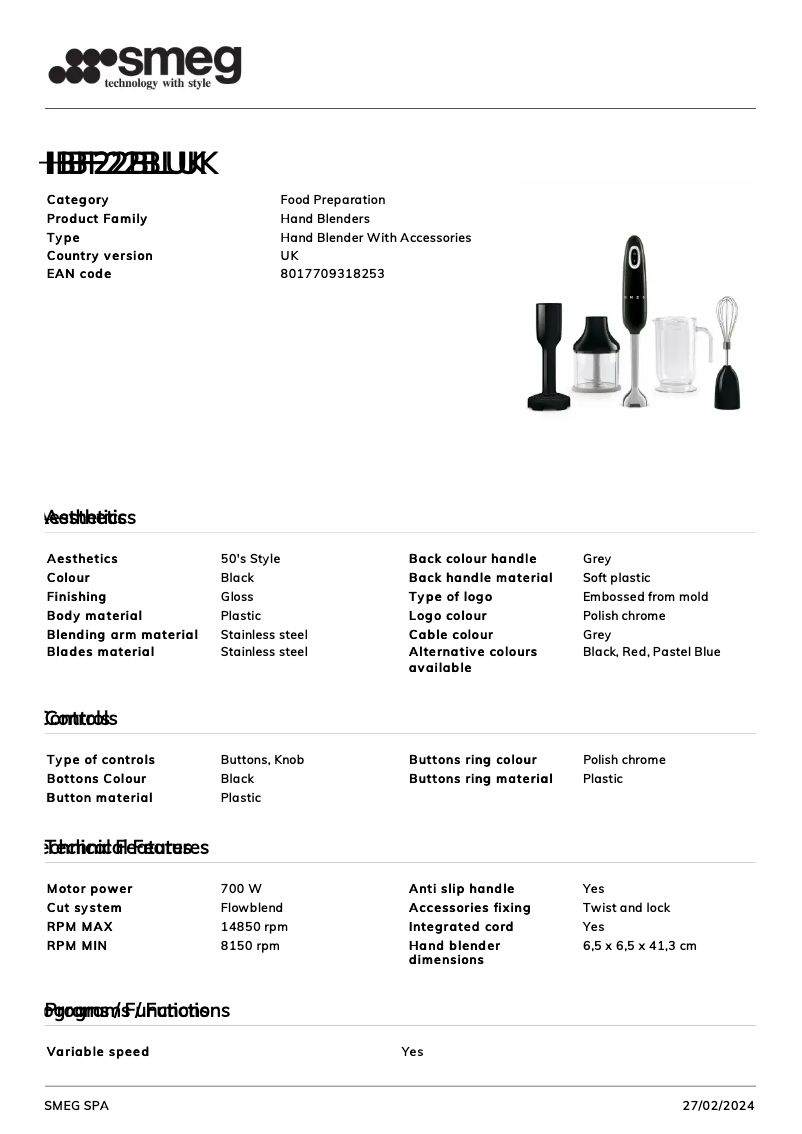 Imagen de la primera página del manual del dispositivo HBF22BLUK
