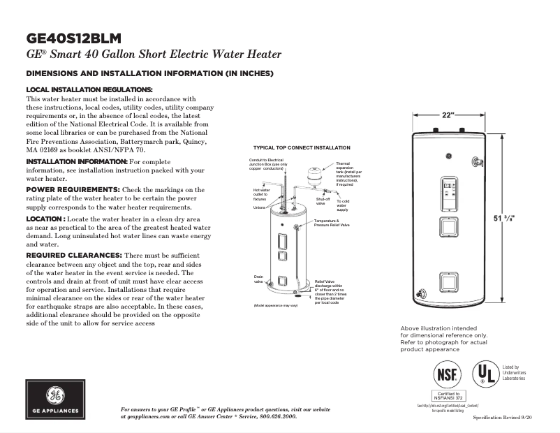 Página 1 del manual Ficha técnica GE GE40S12BLM