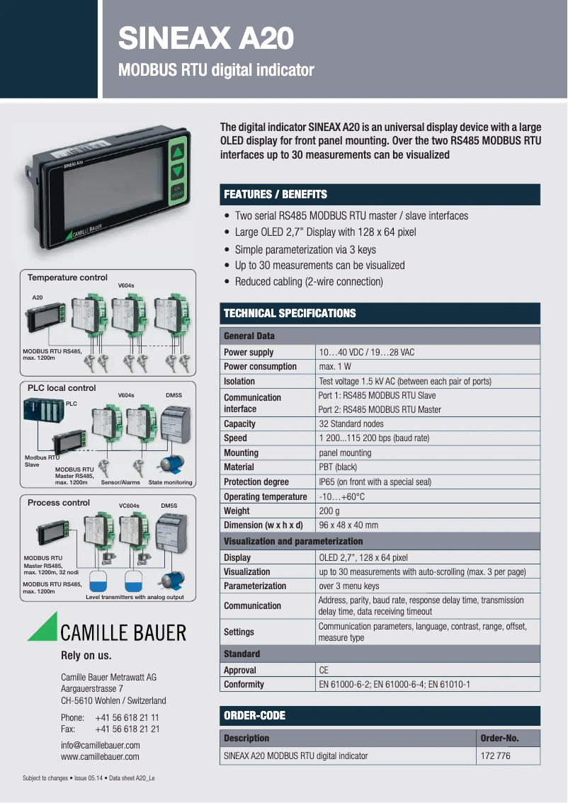 Página nº 1 - Ficha técnica Camille Bauer Sineax A20
