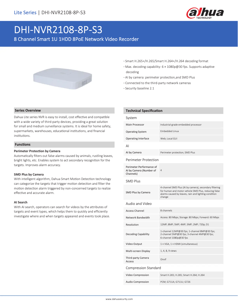 Imagen de la primera página del manual del dispositivo NVR2108-8P-S3