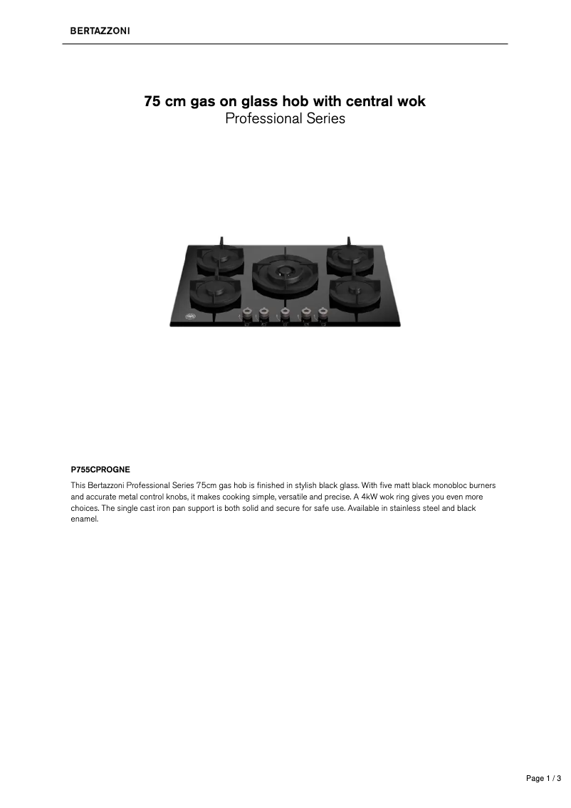 Página 1 del manual Ficha técnica Bertazzoni P755CPROGNE
